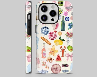 Funda para teléfono con collage de verano italiano, resistente y duradera, para iPhone 17 Pro Max, 16e, 15, 14, 12 y Samsung S25 Ultra, S24 FE, A56, Pixel 10 XL, 9a, 8