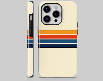 Retro Stripes Phone Case Aesthetic TOUGH Cover for iPhone 17 Pro Max, 16e, 15, 14, 12 & Samsung S25 Ultra, S24 FE, A56, Pixel 10 XL, 9a, 8
