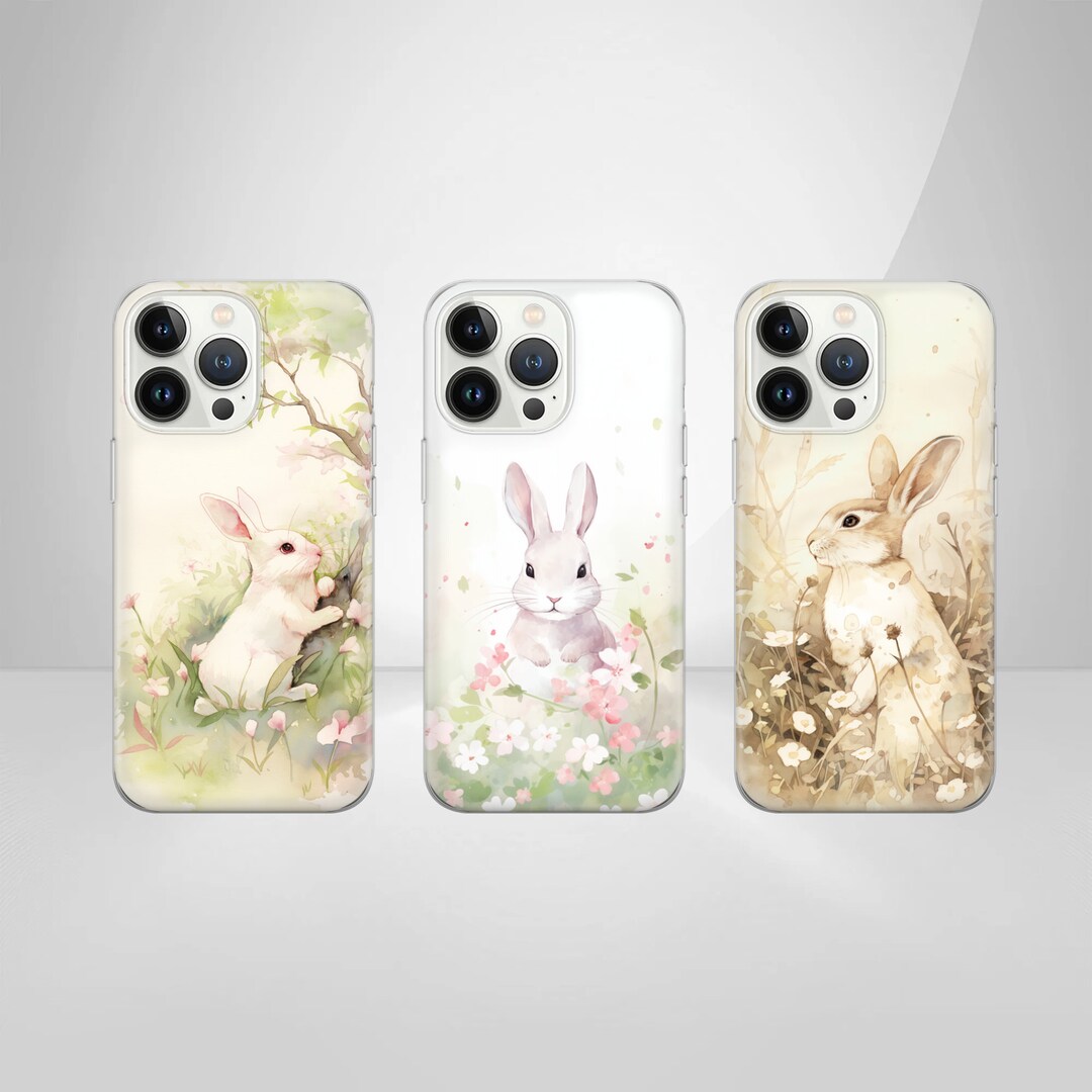 Cell Phone Case Spring Spring Rabbit Phone Case Watercolor Cover for iPhone 16 Pro, 15, 14, 13 ...