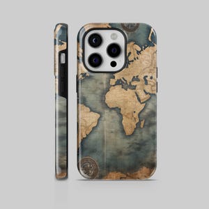 Weltkarte Handytasche Travel TOUGH Cover für iPhone 16 Pro Max, 15 Plus, 14, 13, 12, 11, XS & Samsung S25, S24, A56, A55, Pixel 9 Pro, 8