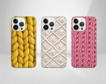 Knitting Pattern Phone Case Yarn Cover for iPhone 15Pro, 14, 13, 12, 11, Google Pixel 8, 7A, 6A, Samsung Galaxy S24Ultra, S23fe, S22, A54,