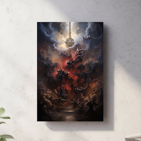 Chaos and Order Surreal Canvas Art Print, Fantasy symbolism wall art, Surrealistic depiction of dark and light composition, Good and Evil