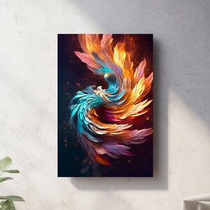 Abstract Bird Canvas Art, Dreamlike Plumage wall art, Avian Reverie artwork, Colorful Feathers Digital Painting