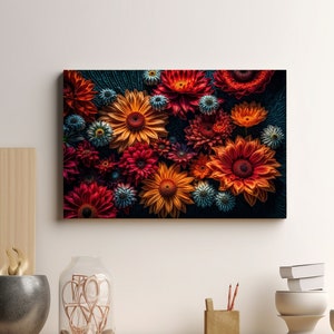 Vibrant Blossoms Canvas Art Print, Bold Flowers Wall Hanging, Colorful Digital Painting, Radiant Floral Art, Wall art