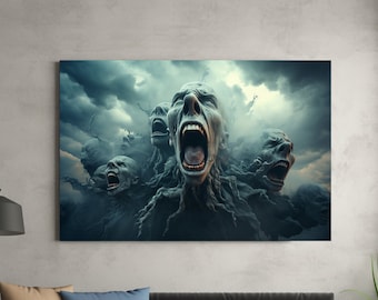 Purgatory Canvas Art, Screams from the Sky Digital Painting, Eternal Echoes, Dark Surrealism artwork
