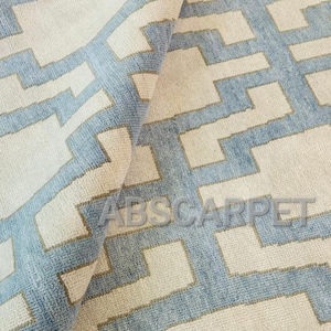 Hand-Knotted Oushak Rug 8X10,9X12, 10x14 Beige, Blue, Brown Wool, Geometric Floral Custom Area Rug.