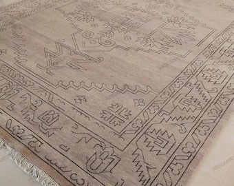 Beige Oushak Rug Turkish Knott, Brown Color, Muted Faded Neutral Oushak Area Rugs 10x14,9x12,12x13,5x7 Home design Decor 8x10.