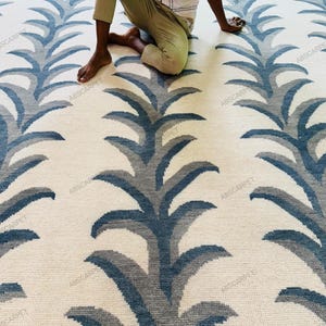 Handmade Turkish Oushak Rug: 8x10 Aqua Blue Floral Wool Area Rug