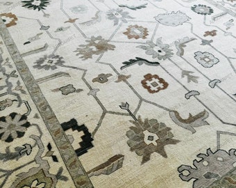 Oushak Rug 8x10 Hand Knotted |vintage rugs | Cream Color | Oriental Rug Pastel Oushak | For Living Room 3x5,6X9,9X12 Modern Classic Area Rug