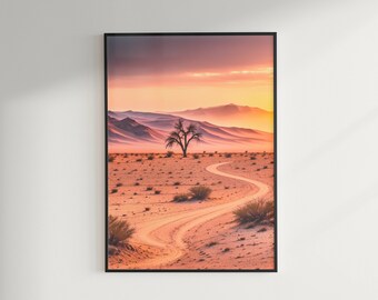 Woestijnlandschap bij zonsondergang, digitale print, digitale download