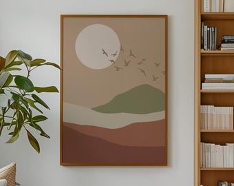 Boho Earthy Landscape Print: Beige & Terracotta Abstract Art (Digital Download)