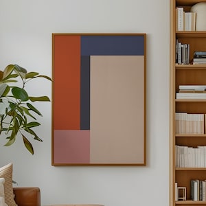 Arte mural con bloques de color de mediados de siglo: impresión abstracta geométrica minimalista para interiores modernos