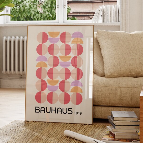 Bauhaus Wall Art | Bauhaus Exhibition Poster 1923 | Red Orange Mid-Century Modern | Pastel Wall Art | Minimalist Prints | Digital Download