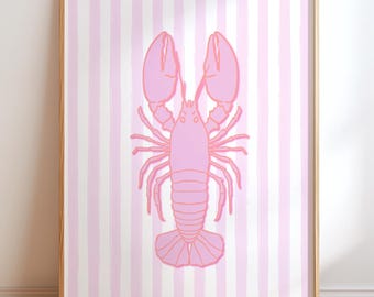 Lobster Wall Art Printable, Coastal Wall Art, Nautical Wall Art, Pink Wall Art, Preppy Wall Art, Beach House Decor, Digital Print