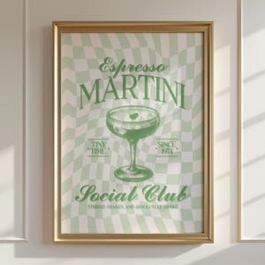 Retro Cocktail Poster - Green Espresso Martini Wall Art, Bar Cart Decor, Funky Dorm Art, Y2K Aesthetic Printable, Girls Night Art
