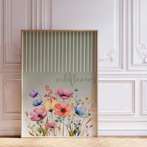 Wildflower Watercolor Print - Botanical Floral Wall Art, Cottagecore Aesthetic Download, Above Bed Art, Vintage Flower Poster, Dorm Decor