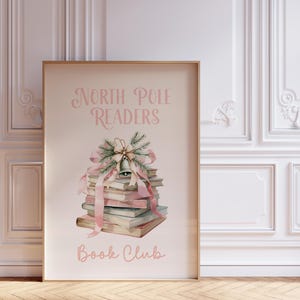 North Pole Book Club Print, Book Lover Wall Art, Gift For Reading Lover, Bookish Poster, Book ish Trendy Reading Poster, Cute Book Printable