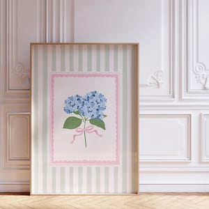 Hydrangea Print – Coquette Dorm Decor, Blue Flower Digital Art for Grandmillennial, Preppy French Country Wall Aesthetic