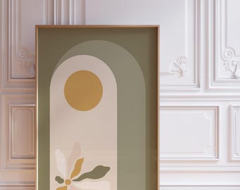 Impressão botânica abstrata: Arte de parede boho verde sálvia (Download digital)