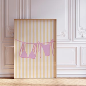 Yellow Stripe Bikini Wall Art – Pastel Summer Printable for Coquette Dorm Room, Beach House or Preppy Coastal Decor, Digital Downloadable