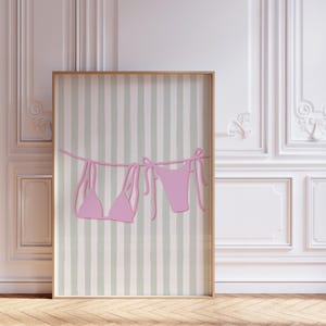 Mint Stripe Bikini Wall Art – Pastel Pink Printable for Coquette Girls Room, Coastal Dorm or Boho Beach Summer Decor, Digital Downloadable