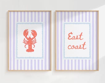 Lavender Preppy Wall Art Set of 2 Printable, East Coast Wall Art Set, Coastal Wall Art, Beach House Wall Art, Nautical Prints