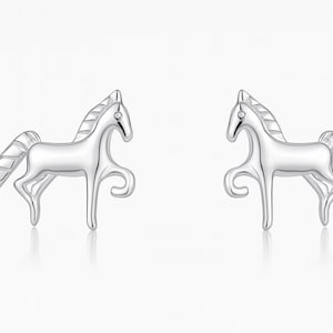 Silver Horse Stud Earrings | 925 Sterling Silver | Equestrian Jewelry | Gift for Horse Lovers | Cute Animal Earrings | Comes with 2 Backings