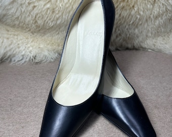 Vintage Ladies Court Shoes by Bally from 1980’s, Slim 3” High Heels, Belever-AL, UK 4E, Made in Italy, Slim Square Toe