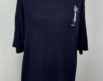 Lovely Vintage Ladies Twin Set, Short Sleeved Jumper With Matching Waistcoat by Jaegar 1980’s, Golf Clothing  Knitted  Navy UK Size 14