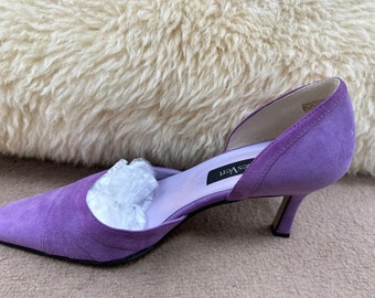 希少 60s~ Vintage Suede Design Heel Shoes Vintage 1960s Fashion Craft Mod Color Block Suede Leather