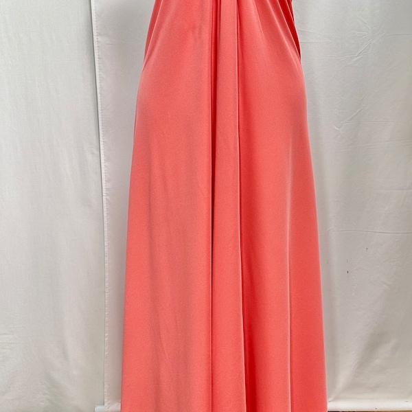 Vintage 1970’s Maxi Dress C & A Halter Dress Size 14 Crimpalen Orange Silver, Plunge Neckline