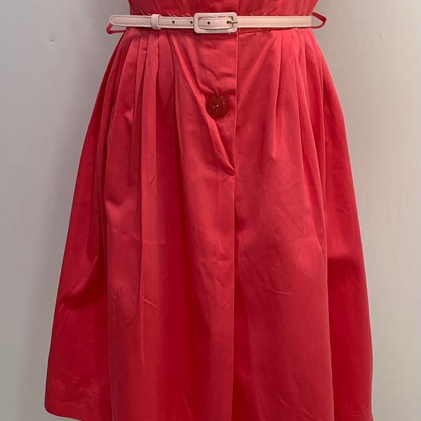 True Vintage Summer Sleeveless Tyra, Mod, Button Down, 1950’s Vibrant Red, Cotton, Large Buttons, Dress. Size 12 Medium