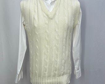 Vintage Men’s Cream Cricket Sleevless Jumper, Cable Style, by Stumps  1980 Size M Chest 38/40