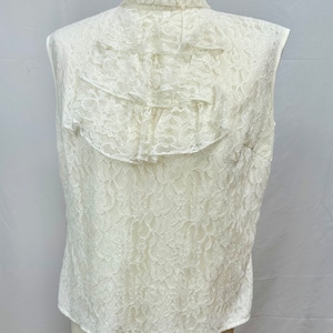Vintage 1960 Nylon Lace Sleeveless Blouse, Frills, Buttoned Back, Cream, Nylon, Size UK 14/16 Bust 38
