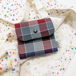 Monedero de tela a cuadros | Cartera sin cremallera | Cartera Retro | Monedero pequeño | reciclaje de bolsos hechos a mano