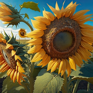 Sunflower field landscape AI digital art ready to print in beautiful high quality, large form factor digital download 9216x6144