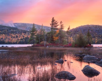 Sunset over lake at Acadia National Park