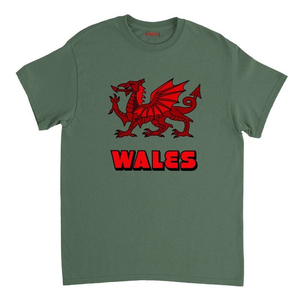 Man's T-shirt, Welsh Dragon, Welsh Football, Wales Rugby, United Kingdom Football British Soccer - Shipping included.