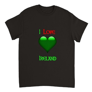 I love Ireland cotton T-shirt. Heavyweight Unisex Crewneck T-shirt. 9 colours and multiple sizes. Irish Shirt Irish gift.