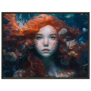 Mermaid with red hair. Premium Matte Paper Metal Framed Poster. Free worldwide shipping. Hanging kit included.