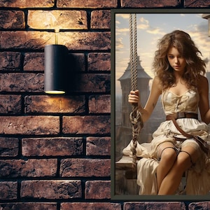 Beautiful Girl on a swing. AI generated Wall Art, Attractive girl, Sexy, Museum-Quality Matte Paper, Metal Frame.