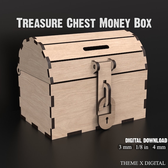 Pirate Treasure Chest Money Box SVG Laser Cutting Files - Kids Piggy Bank Wooden Chest Box Money Holder Perfect  for Coins and Jewelry #0158
