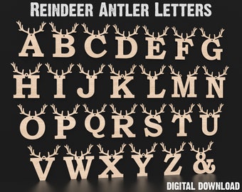Reindeer Antler Letters Laser Cutting Svg Files, Alphabet A - Z Reindeer Letters, Personalized Santa Letter Laser Cut Files #048