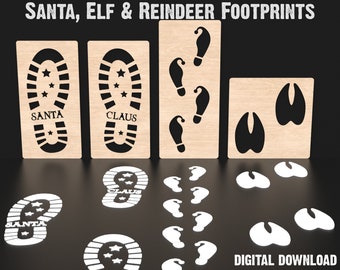 Santa Fußabdruck Laser schneiden Dateien, Santa Boot Schablone SVG-Dateien, Elf Fußabdrücke, Rentier Fußabdrücke & Santa Fußabdruck Schablone #064