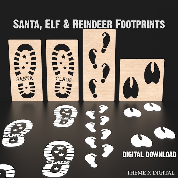 Santa Footprint Svg Laser Cutting Files, Santa Boot Stencil Svg Files, Elf Footprints, Reindeer Footprints & Santa Footprint Stencil #064