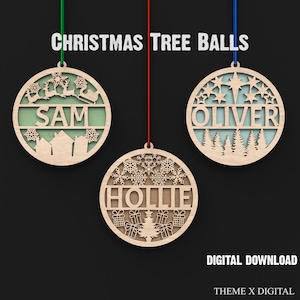 Pacchetto Svg dell'ornamento di Natale File tagliati al laser - Palle di Natale - Ornamento dell'albero di Natale con nome File Svg Decorazione dell'albero di Natale #075