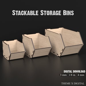 3 Wooden Laser Cut Stackable Storage Box Desktop Organizers made from our Svg Laser Cut Files Digital Download