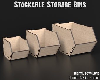 Desk Organizer Stackable Storage Box Svg Laser Cutting Files - Wood Desktop Organizer Storage Bin Svg For Glowforge Lightburn XTool etc#071
