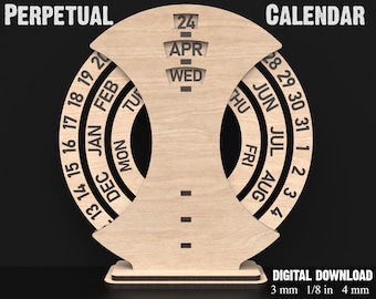 Ewiger Kalender SVG Lasercut-Dateien - Monatskalender SVG-Dateien für die Einrichtung des Hauses - Tischkalender für die Organisation des Schreibtisches #143