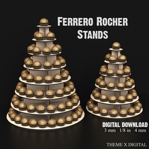 Élégant Ferrero Rocher & Cupcake mariage Dessert Table support fichiers SVG pour découpe laser - 6 + 8 niveaux présentoirs pour événements spéciaux #139